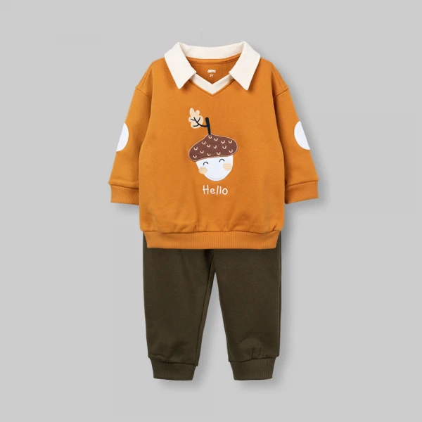 Bộ đông bé trai dài polo Animo Sồi và Sóc FW26 HN0826018 (1-4Y,Vàng-Rêu)