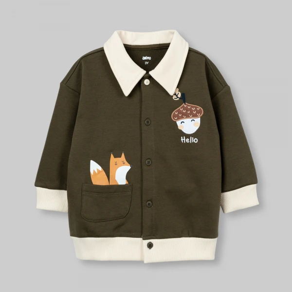 Bộ đông bé trai dài polo Animo Sồi và Sóc FW26 HN0826019 (1-4Y,Rêu-Kem)