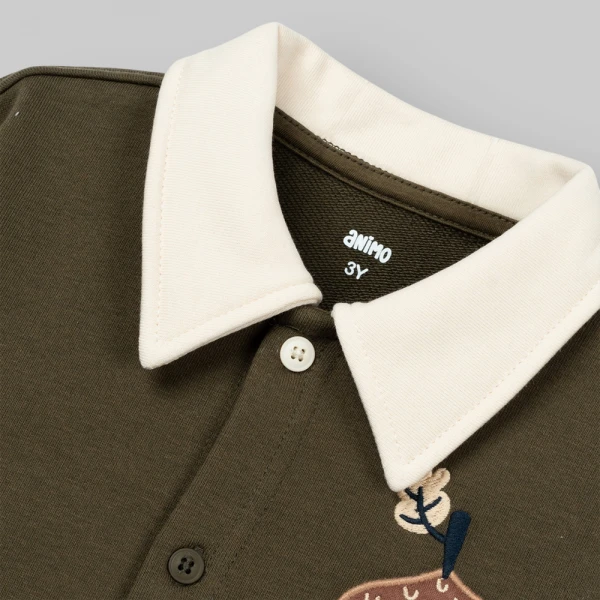 Bộ đông bé trai dài polo Animo Sồi và Sóc FW26 HN0826019 (1-4Y,Rêu-Kem)