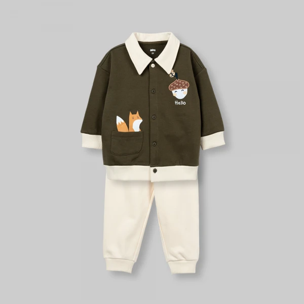 Bộ đông bé trai dài polo Animo Sồi và Sóc FW26 HN0826019 (1-4Y,Rêu-Kem)