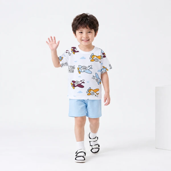 Bộ bé trai ngắn Animo Easy FW26 HN0826042 (1-4Y,Trắng-Xanh nhạt)