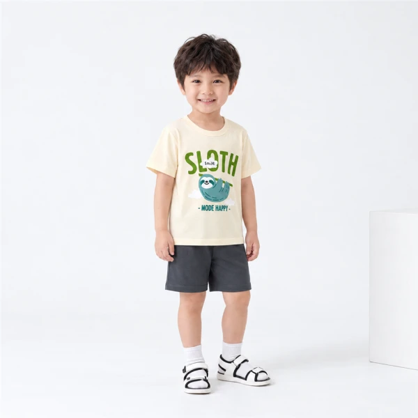 Bộ bé trai ngắn Animo Easy FW26 HN0826043 (1-4Y,Kem-Xám đậm)