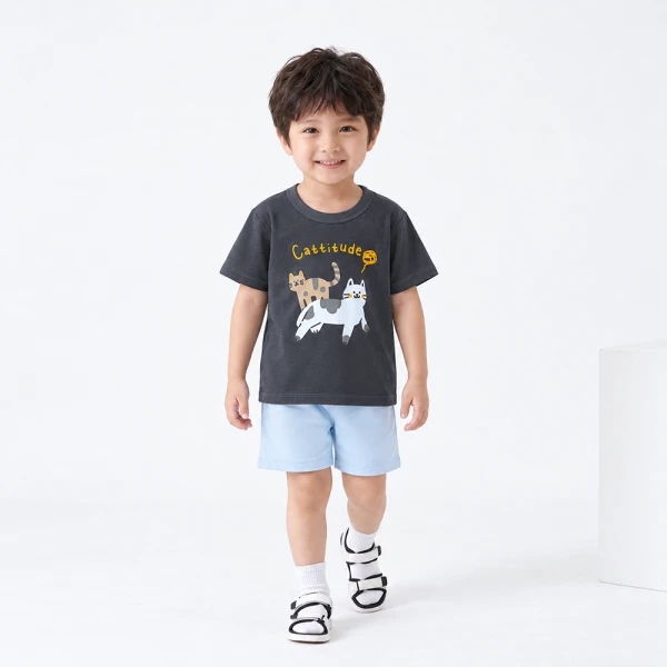 Bộ bé trai ngắn Animo Easy FW26 HN0826044 (1-4Y,Xám đậm-Xanh nhạt)