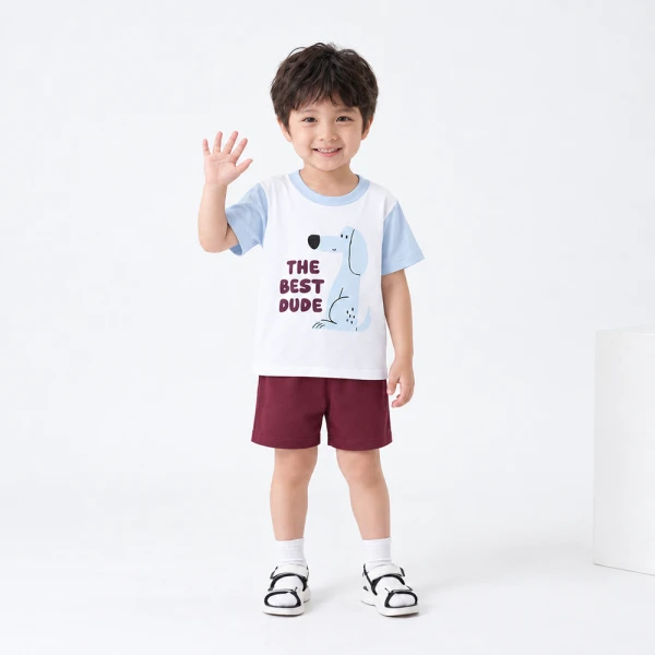 Bộ bé trai ngắn Animo Easy FW26 HN0826047 (1-4Y,Trắng-Tía)