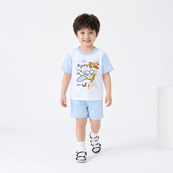 Bộ bé trai ngắn Animo Easy FW26 HN0826050 (1-4Y,Trắng-Xanh nhạt)