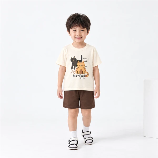 Bộ bé trai ngắn Animo Easy FW26 HN0926041 (1-4Y,Kem-Nâu đậm)