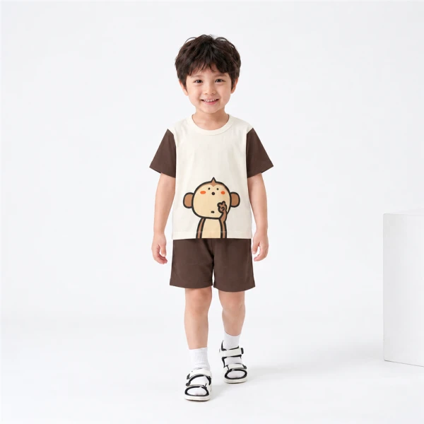 Bộ bé trai ngắn Animo Easy FW26 HN0926048 (1-4Y,Kem-Nâu đậm)