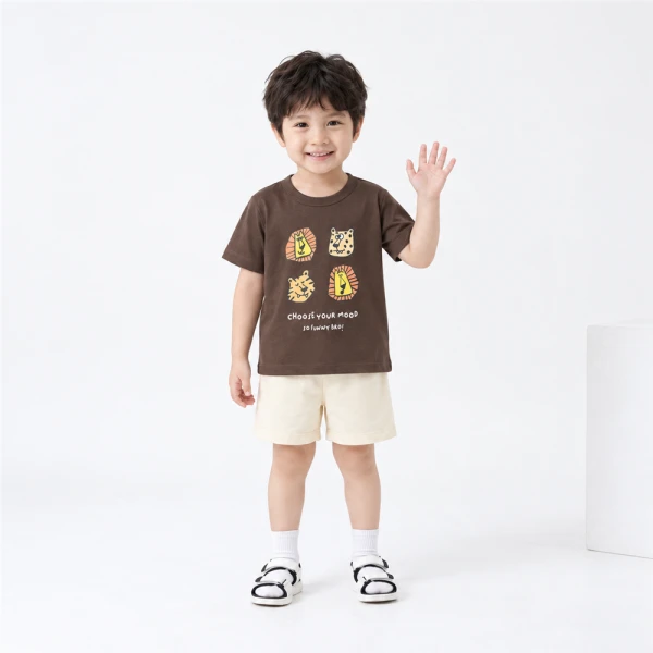 Bộ bé trai ngắn Animo Easy FW26 HN0926049 (1-4Y,Nâu đậm-Kem)