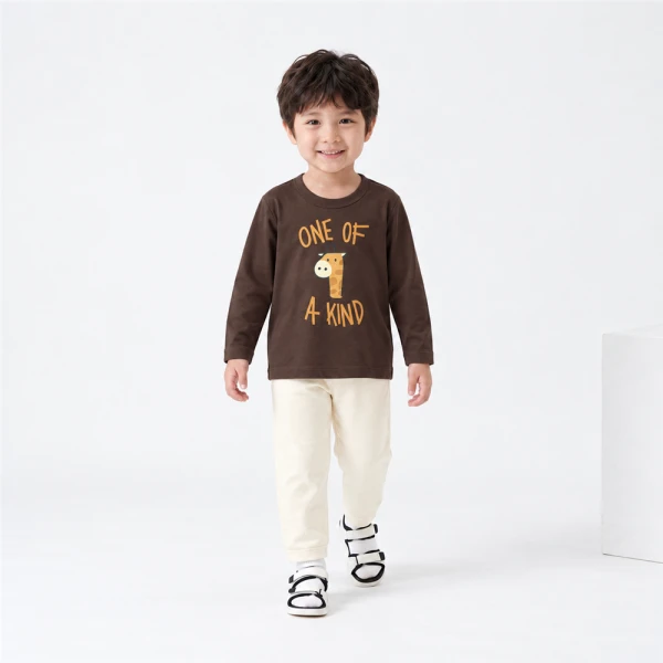 Bộ bé trai dài Animo Easy FW26 HN0926052 (1-4Y,Nâu đậm-Kem)