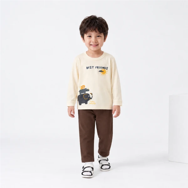 Bộ bé trai dài Animo Easy FW26 HN0926054 (1-4Y,Kem-Nâu đậm)