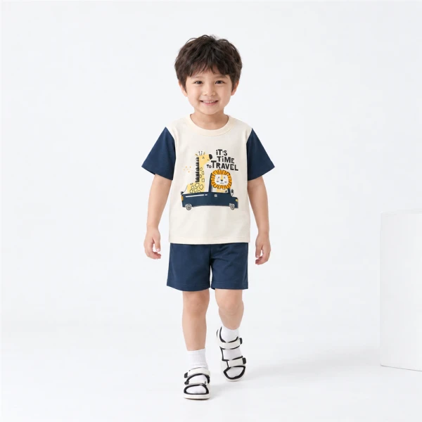 Bộ bé trai ngắn Animo Easy FW26 HN0926059 (1-4Y,Kem-Xanh đậm)