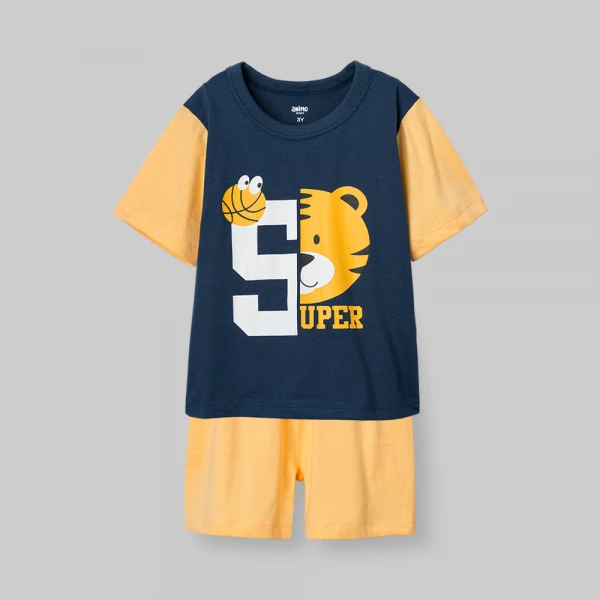 Bộ bé trai ngắn Animo Easy FW26 HN0926060 (1-4Y,Xanh đậm-vàng)