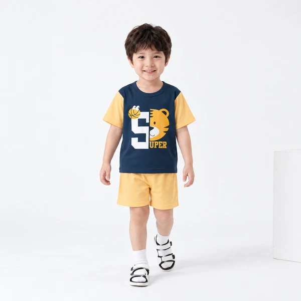 Bộ bé trai ngắn Animo Easy FW26 HN0926060 (1-4Y,Xanh đậm-vàng)