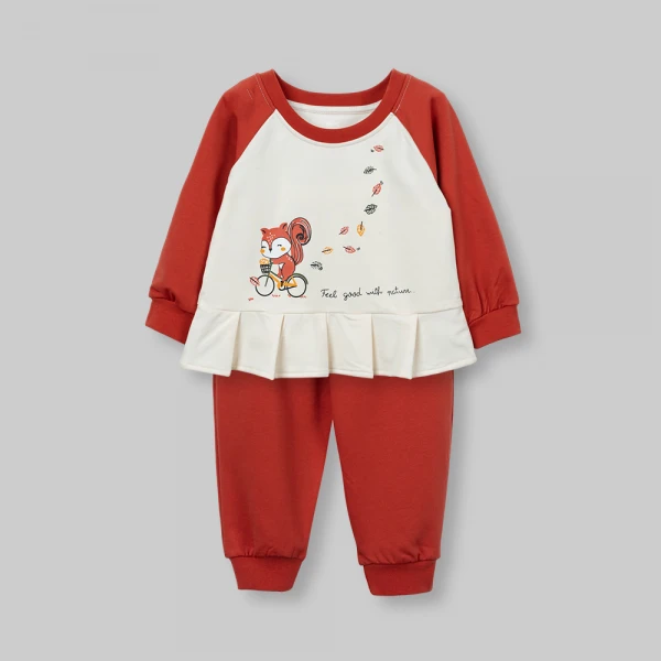 Bộ đông bé gái dài Animo sồi và sóc FW26 TX0826014 (1Y-4Y,Kem-Cam)
