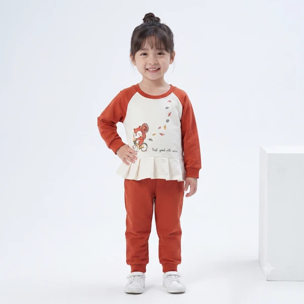 Bộ đông bé gái dài Animo sồi và sóc FW26 TX0826014 (1Y-4Y,Kem-Cam)