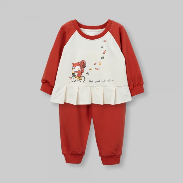 Bộ đông bé gái dài Animo sồi và sóc FW26 TX0826014 (1Y-4Y,Kem-Cam)