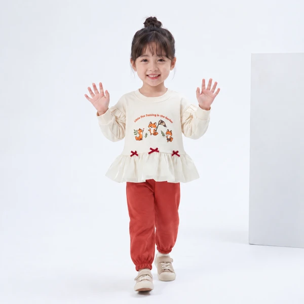 Bộ đông bé gái dài Animo sồi và sóc FW26 TX0826015 (1Y-4Y,Kem-Cam)