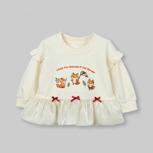 Bộ đông bé gái dài Animo sồi và sóc FW26 TX0826015 (1Y-4Y,Kem-Cam)