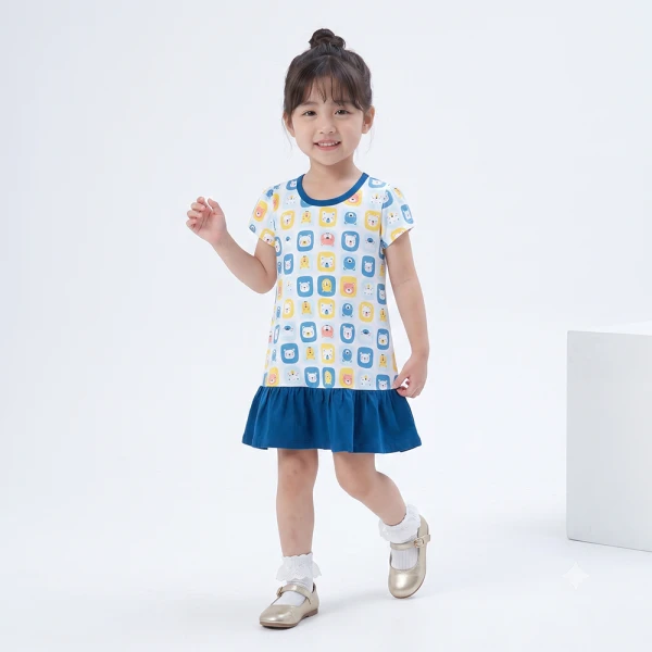 Đầm bé gái Animo Easy SU26 LU0826007 (1Y-4Y,Trắng-Navy)