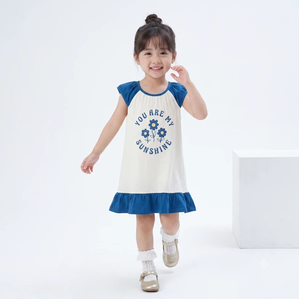 Đầm bé gái Animo Easy SU26 LU0826004 (1Y-4Y,Kem-Navy)