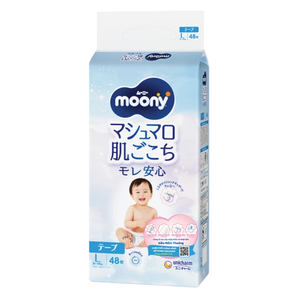 Tã dán Moony Blue size L cho bé 9-14kg (48 miếng)