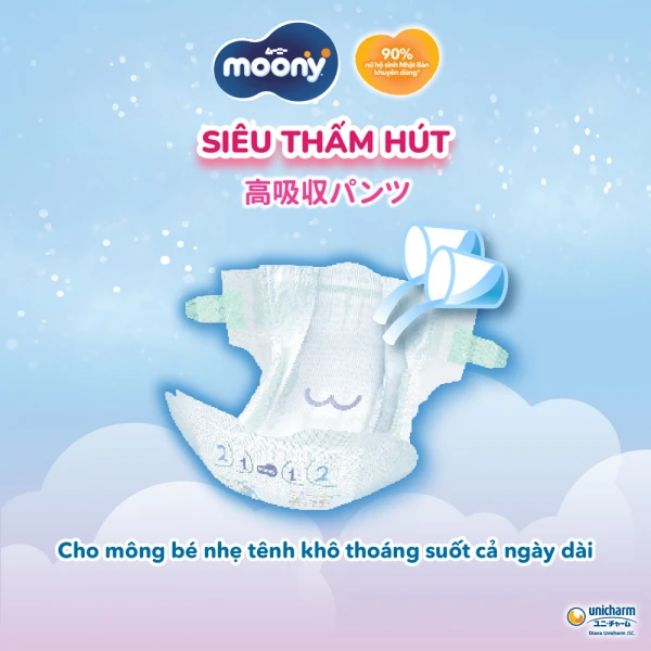Tã dán Moony Blue size L cho bé 9-14kg (48 miếng)