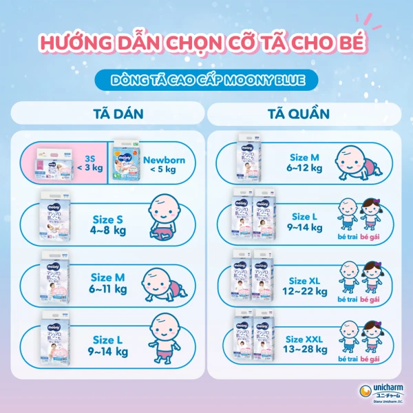 Tã dán Moony Blue size L cho bé 9-14kg (48 miếng)