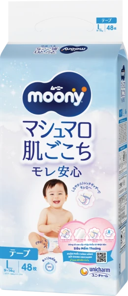 Tã dán Moony Blue size L cho bé 9-14kg (48 miếng)
