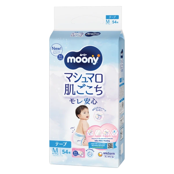 Tã dán Moony Blue size M cho bé 6-11kg (54 miếng)