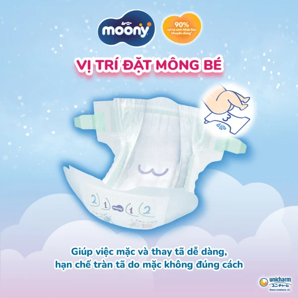 Tã dán Moony Blue size M cho bé 6-11kg (54 miếng)