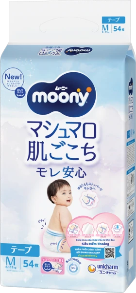 Tã dán Moony Blue size M cho bé 6-11kg (54 miếng)