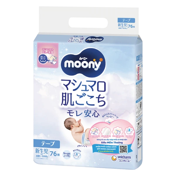 Tã dán Moony Blue size NB cho bé dưới 5kg (76 miếng)