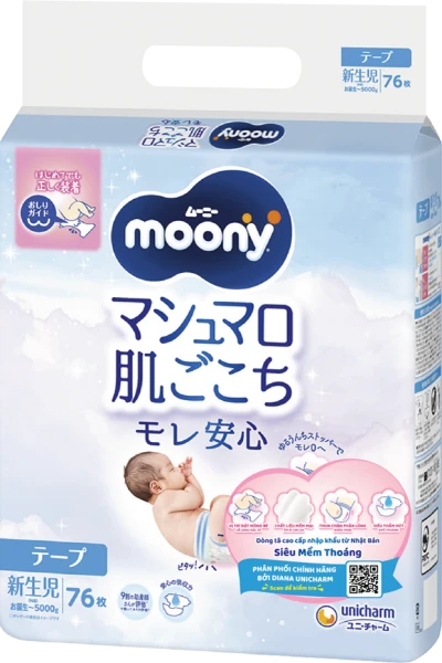 Tã dán Moony Blue size NB cho bé dưới 5kg (76 miếng)