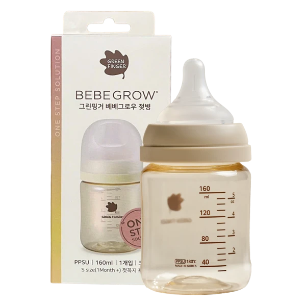 Bình sữa Bebegrow Green Finger PPSU cổ rộng cho bé 0-3 tháng (160ml)