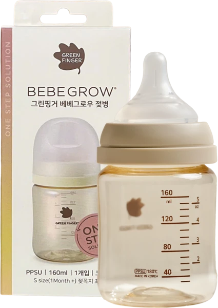 Bình sữa Bebegrow Green Finger PPSU cổ rộng cho bé 0-3 tháng (160ml)