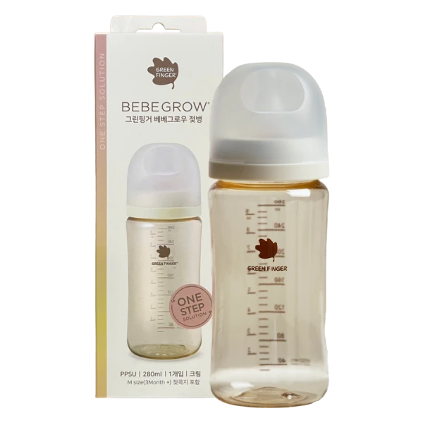Bình sữa Bebegrow Green Finger PPSU cổ rộng cho bé từ 3 tháng (280ml)