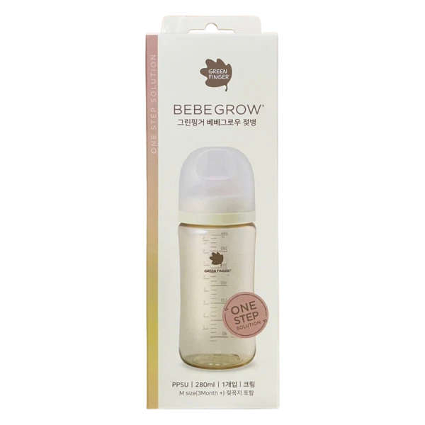 Bình sữa Bebegrow Green Finger PPSU cổ rộng cho bé từ 3 tháng (280ml)