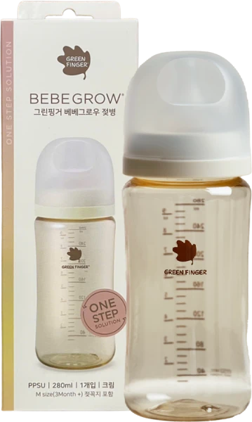 Bình sữa Bebegrow Green Finger PPSU cổ rộng cho bé từ 3 tháng (280ml)