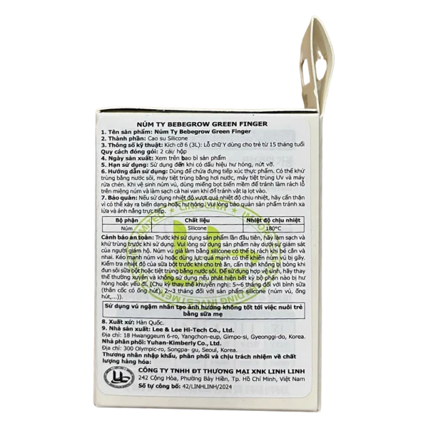 Núm ty Bebegrow Green Finger silicone size 3L cho bé 1-3 tuổi