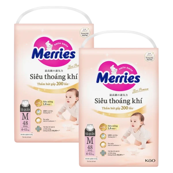 Combo 2 gói tã quần Merries First Premium size M (48 miếng/gói)