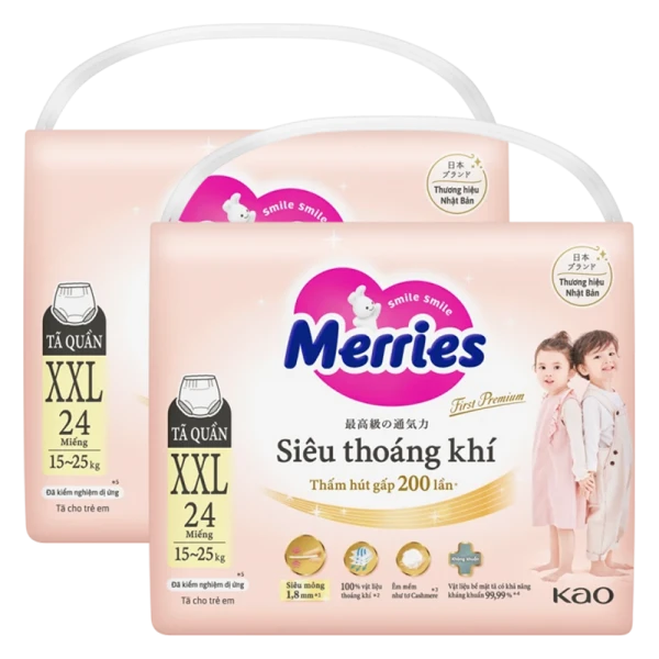 Combo 2 gói tã quần Merries First Premium size XXL (24 miếng/gói)