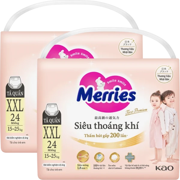 Combo 2 gói tã quần Merries First Premium size XXL (24 miếng/gói)