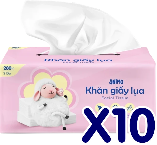10 Gói Khăn giấy lụa rút 2 lớp Animo (280 tờ)