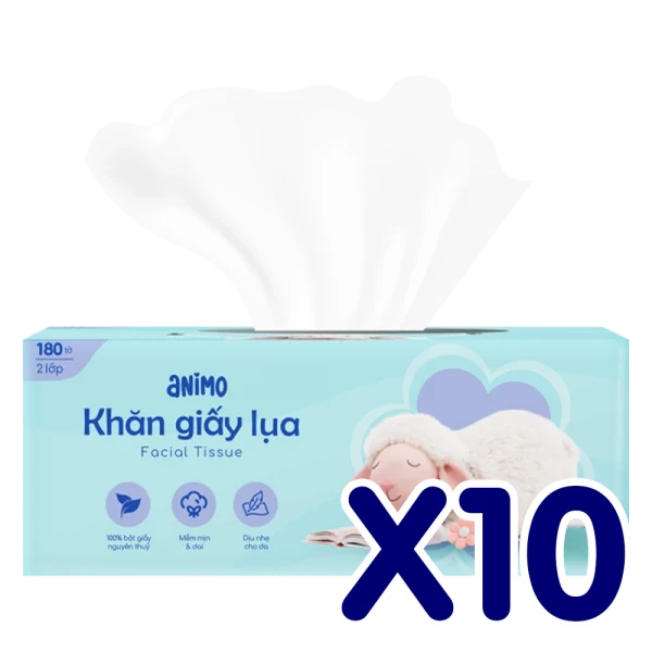 10 Hộp Khăn giấy hộp 2 lớp Animo (180 tờ)