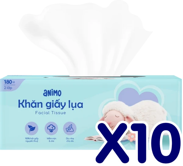 10 Hộp Khăn giấy hộp 2 lớp Animo (180 tờ)