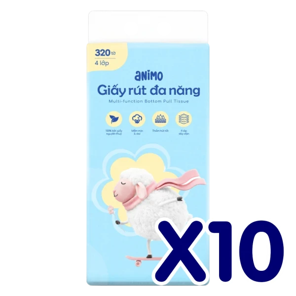 10 Gói Khăn giấy rút đáy cao cấp Animo (320 tờ)