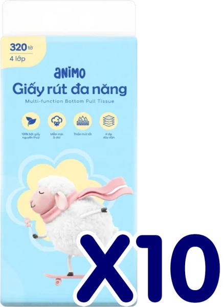 10 Gói Khăn giấy rút đáy cao cấp Animo (320 tờ)