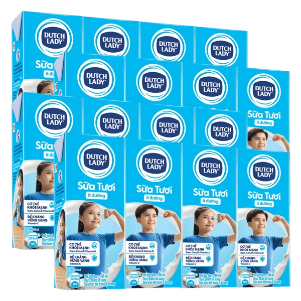 Combo 4 lốc Sữa tươi tiệt trùng ít đường Dutch Lady 180ml (lốc 4 hộp)