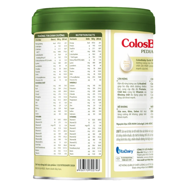 Combo Lon 2 Colosbaby Gold Pedia 3+ 800g - M