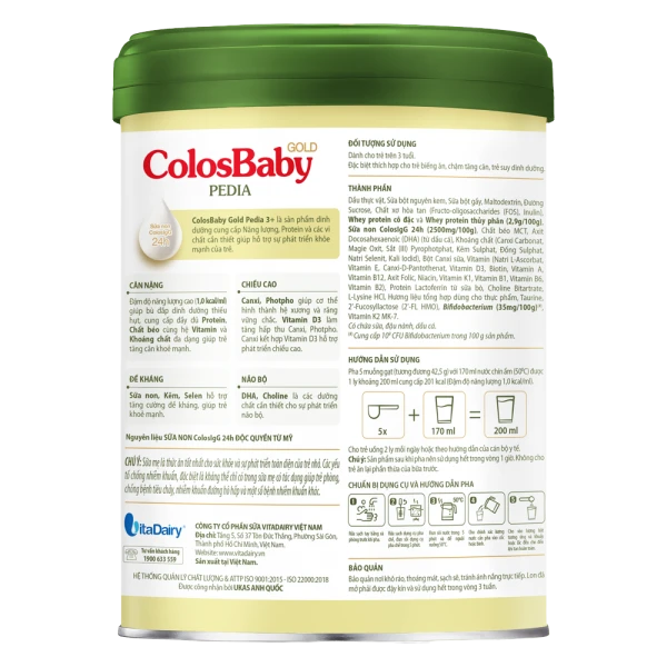 Combo Lon 2 Colosbaby Gold Pedia 3+ 800g - M